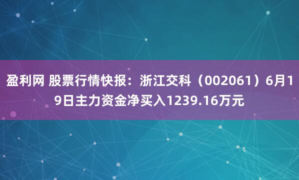 盈利网 股票行情快报：浙江交科（002061）6月19日主力资金净买入1239.16万元